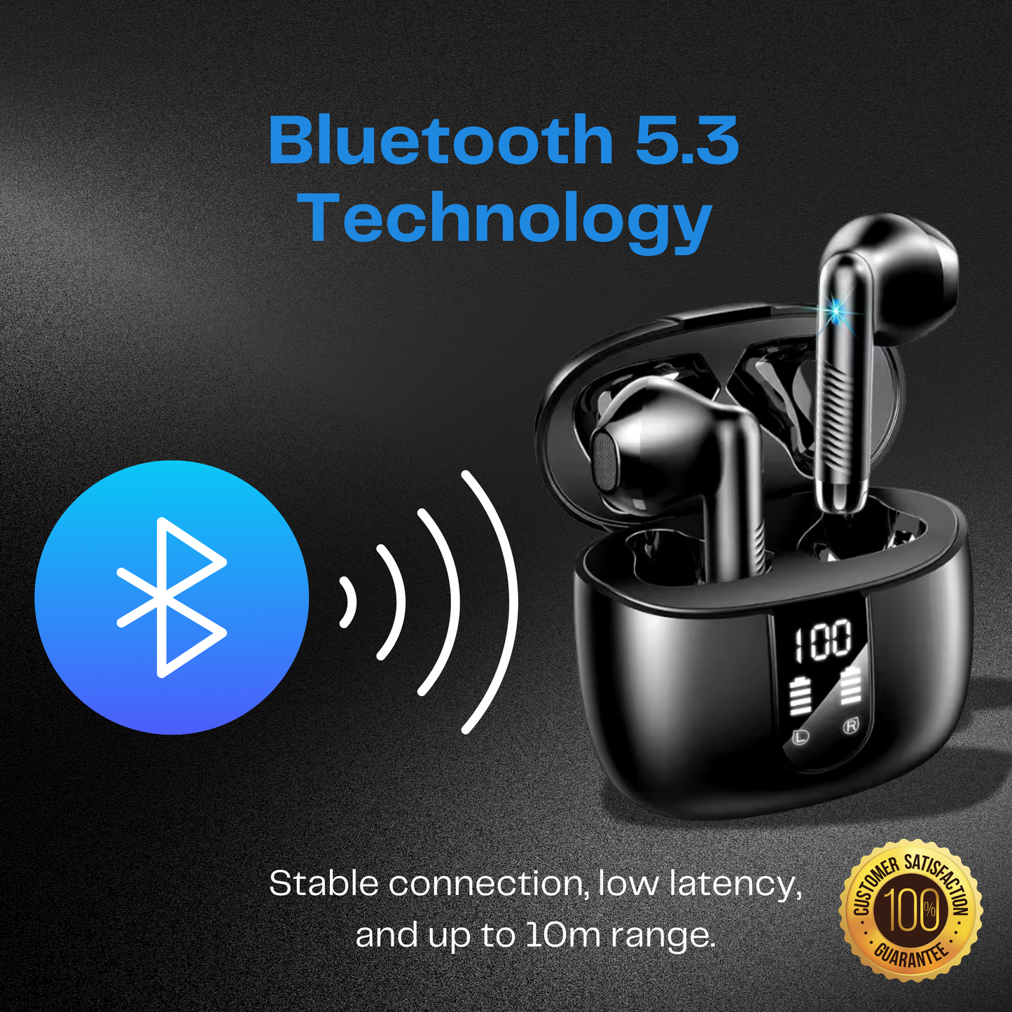 FABROZ Bluetooth 5.3 Wireless Earbuds – Noise Cancelling, LCD Display Earbuds
